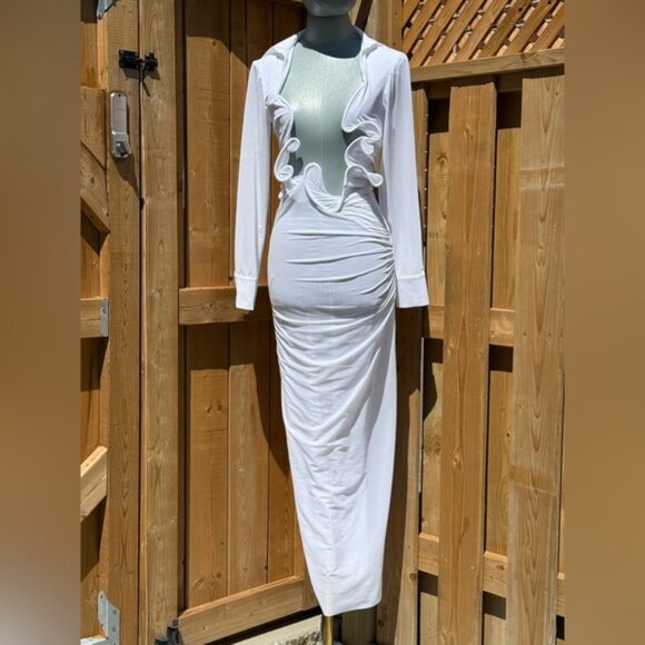 🆕 CHRISTOPHER ESBER 🧿 NWOT Venus Plunge Shirt Maxi Dress, White - Sz AU6 US 2 - Picture 9 of 16